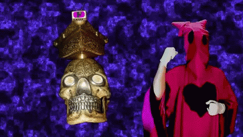 Man in Red Robe Next to Skull