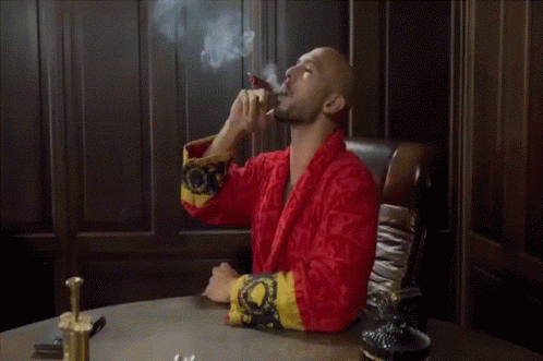 Man In Red Robe Smoking Cigar GIF