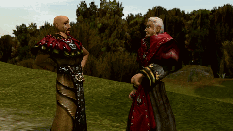 Man In Red Robe Standing Next To Another Man GIF