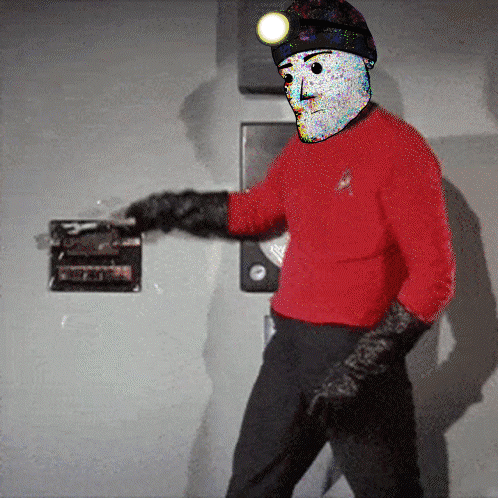 Man in Red Shirt and Black Gloves Beside Emergency Exit Sign