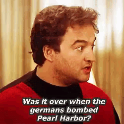 Man In Red Shirt Asking About Pearl Harbor GIF