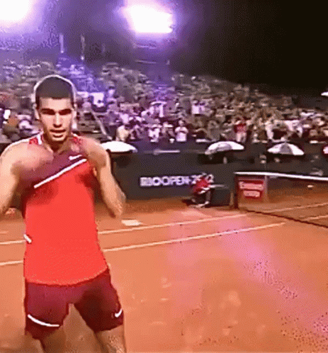 Man In Red Shirt At Tennis Court Coopers Sign GIF