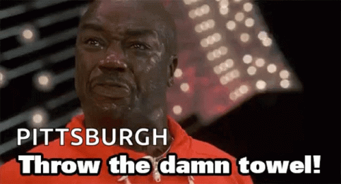 Man in Red Shirt Crying Pittsburgh Towel
