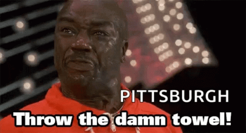 Man in Red Shirt Crying Pittsburgh Towel