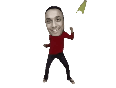 Man in Red Shirt Dancing with Big Head