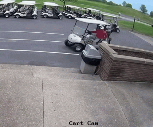 Man In Red Shirt Driving Golf Cart Cart Cam GIF
