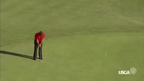 Man In Red Shirt Jumping At Golf Course GIF