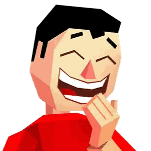 Man in Red Shirt Laughing Hand to Mouth