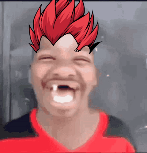 Man in Red Shirt Laughing With Red-Haired Character