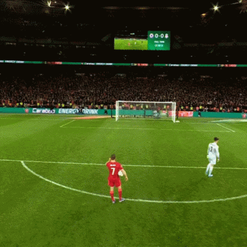 Man In Red Shirt Number 7 On Soccer Field GIF