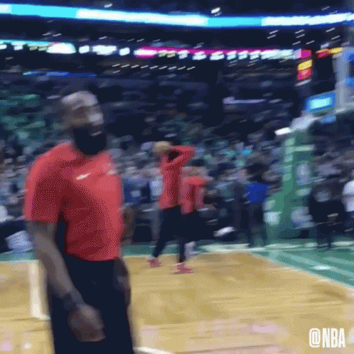 Man In Red Shirt On Basketball Court With NBA GIF