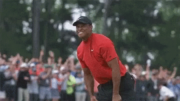 Man In Red Shirt On Golf Course GIF