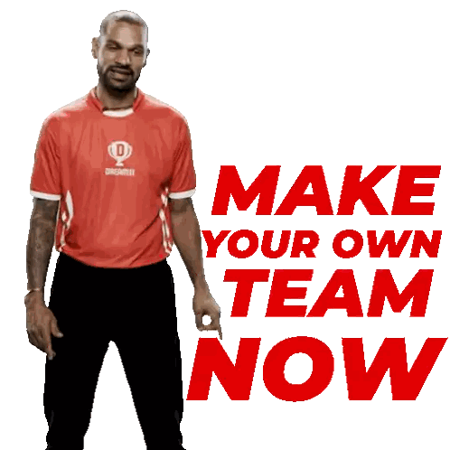 Man in Red Shirt Pointing at Make Your Own Team Sign