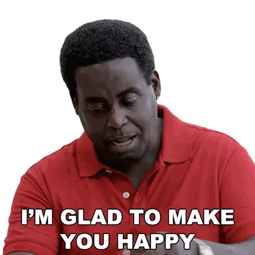 Man in Red Shirt Saying Glad to Make You Happy