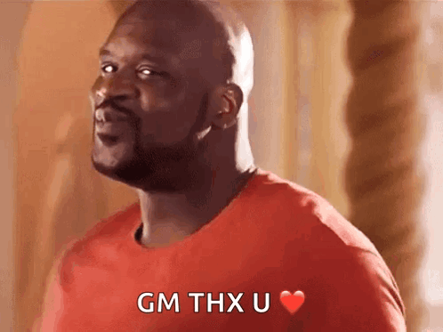 Man in Red Shirt Saying Gm Thx U With Heart