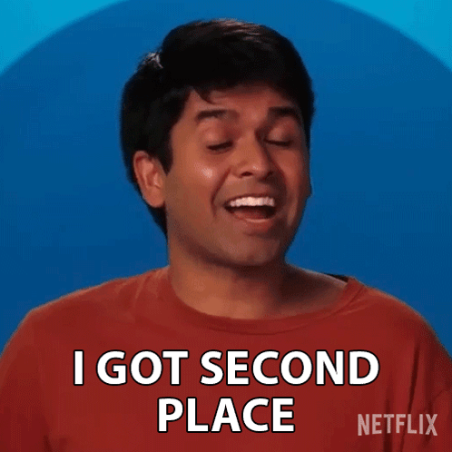 Man in Red Shirt Saying I Got Second Place