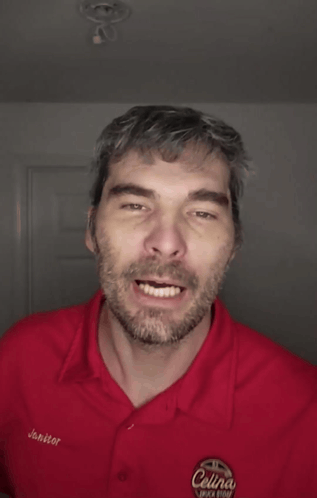 Man in Red Shirt Saying Junior
