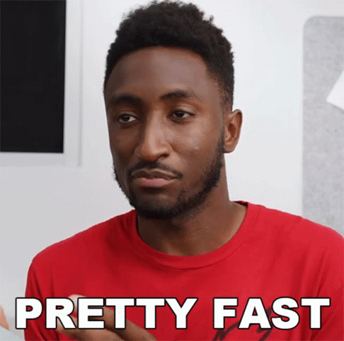 Man in Red Shirt Saying Pretty Fast