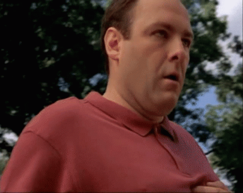 Man In Red Shirt Standing Before Trees GIF