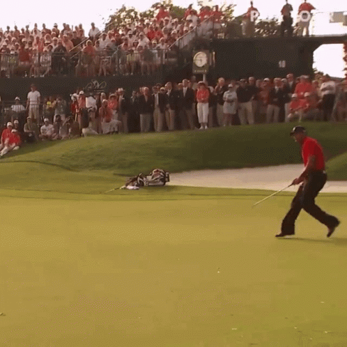Man In Red Shirt Swinging Golf GIF