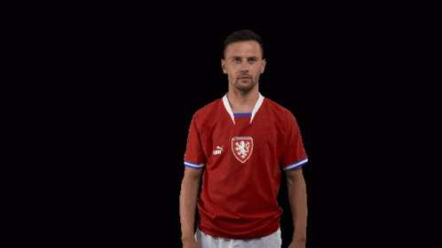 Man in Red Shirt With Lion Waving Hands
