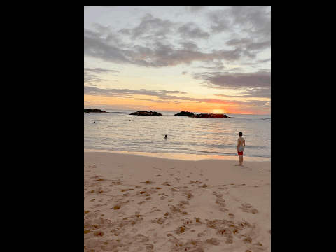 Man in Red Shorts Watching Sunset on Beach