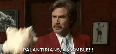 Man in Red Suit Saying Palantirians Assemble