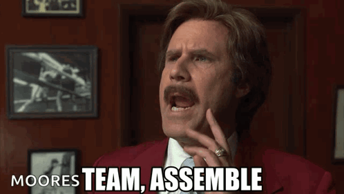 Man In Red Suit Says Moores Team Assemble GIF