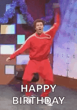 Man in Red Sweater Dancing Saying Happy Birthday