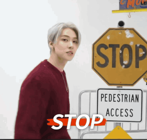 Man in Red Sweater Near Stop Sign