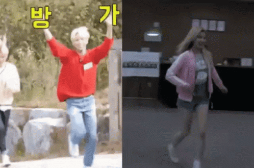 Man in Red Sweater Running Next to Woman in Pink Jacket