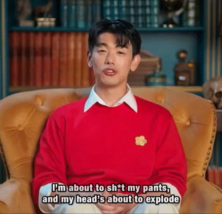 Man In Red Sweater Saying I'm About To Sh*t My Pants GIF