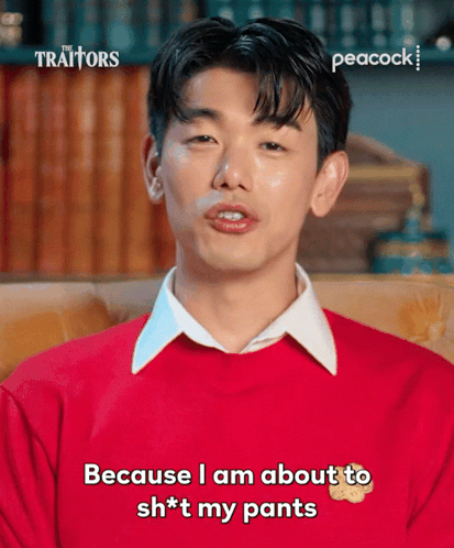 Man In Red Sweater Says Because I Am About To Sh*t My Pants GIF
