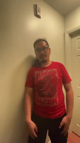 Man In Red T-Shirt Saying Avengers GIF