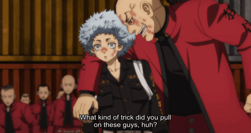 Man in Red Talking to Boy in Blue