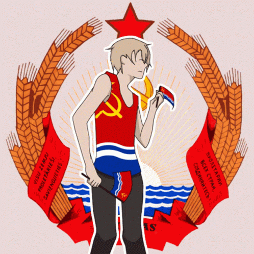 Man In Red Tank Top With Hammer And Sickle GIF