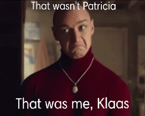 Man in Red Turtleneck Saying That Wasn't Patricia That Was Me Klaas