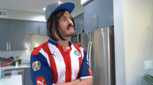 Man In Red White Striped Shirt Mustache Wig GIF