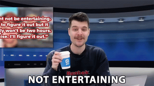 Man in Reebok Sweatshirt Holding Coffee Saying Not Entertaining