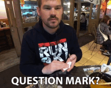 Man In Restaurant Saying Question Mark GIF