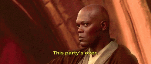 Man in Robe Saying This Party's Over Star Wars