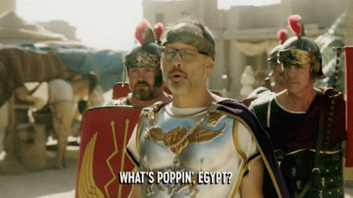 Man in Roman Costume Says What's Poppin Egypt