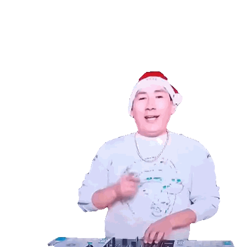 Man in Santa Hat and Bear Sweater