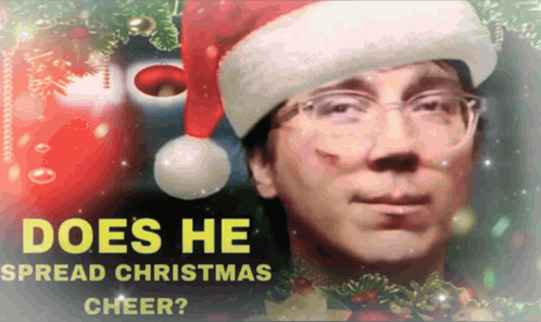 Man in Santa Hat and Glasses Spreading Christmas Cheer