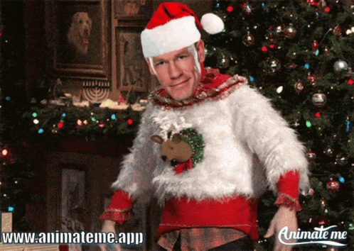Man in Santa Hat and Ugly Christmas Sweater