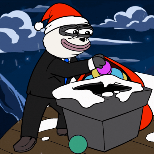Man in Santa Hat Decorating Chimney With Balls