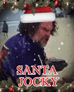 Man In Santa Hat Holding Coal Santa Jockey