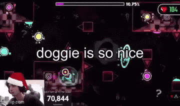 Man in Santa Hat Playing Video Game Doggie Is So Nice