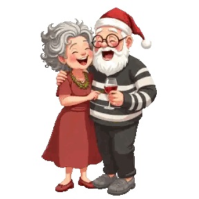 Man in Santa Hat With Wine