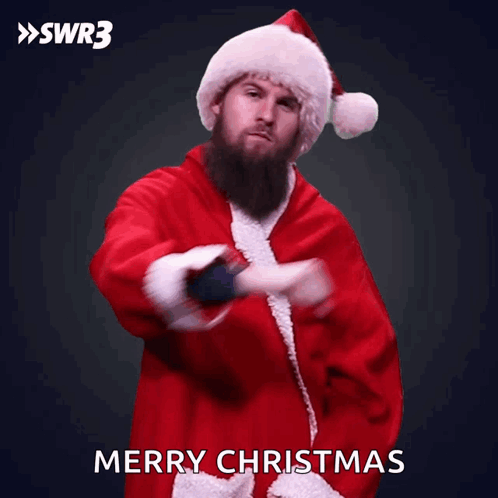 Man in Santa Suit Saying Merry Christmas